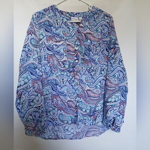 Kim Rogers Womens Curvy Top Size 1X Multi Color Blues